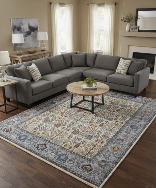 Cream/Ivory Floral 8X10 Oriental Modern Rug