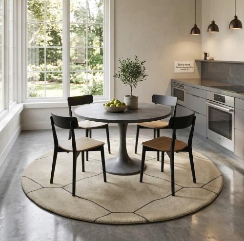 Beige Geometric Modern 4X4 Hand-Tufted Round Rug