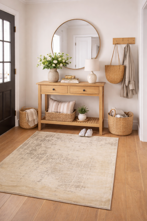 4'0 X 6'0 Hand-Loomed Distressed Cream Floral Modern Wool Rug