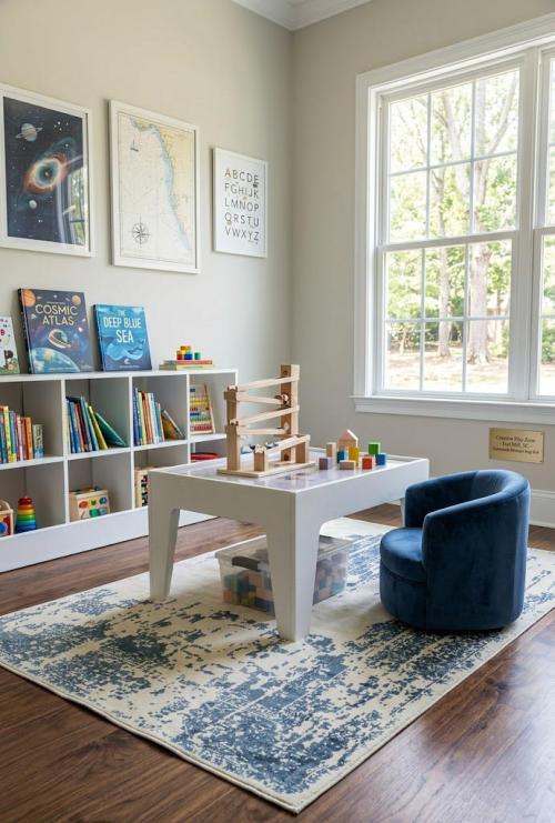 Distressed Slate Blue Floral 4X6 Hand-Loomed Modern Rug