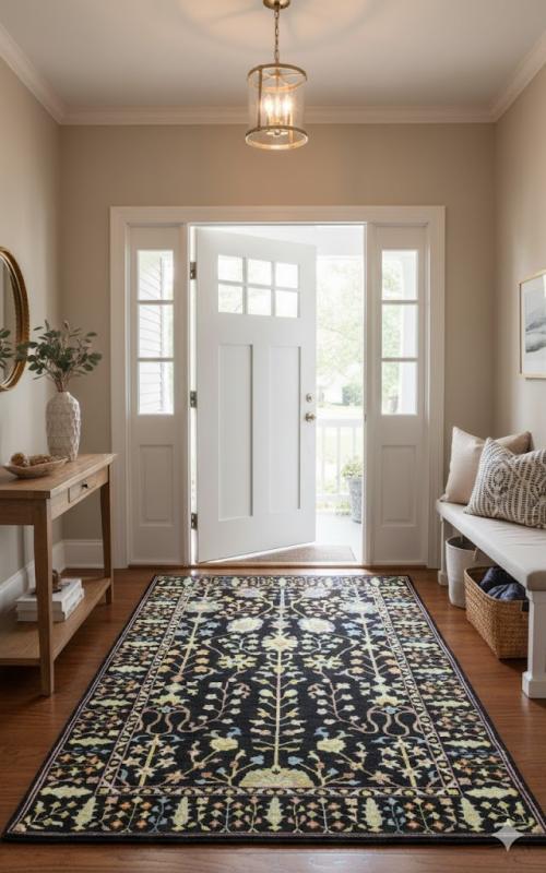 Black Floral 4X6 Osh Chobi Oriental Rug