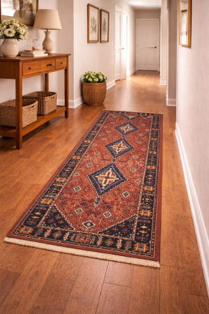 Rust & Navy Tribal 3X8 Indo-Joshaghan Oriental Runner Rug