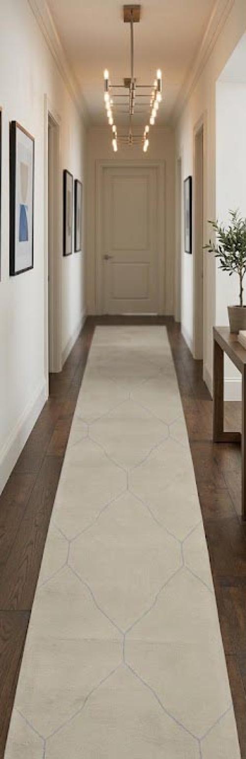 Beige Geometric Modern 3X12 Hand-Tufted Rug