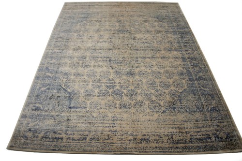Blue-gray Distressed Floral Modern 9X12 Hand-Loomed Rug