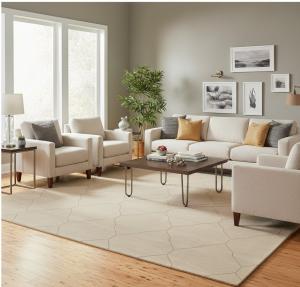 Beige Modern Geometric 9X9 Hand-Tufted Square Rug