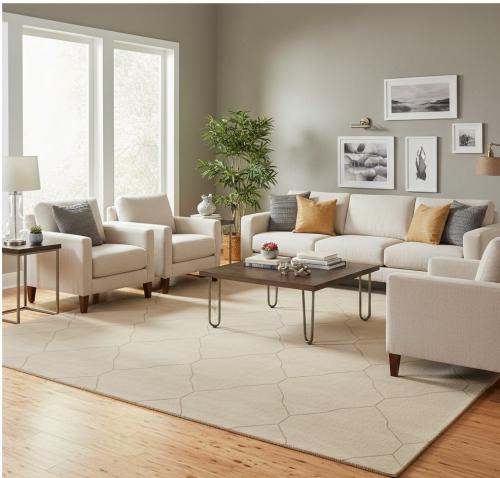 Beige Modern Geometric 9X9 Hand-Tufted Square Rug