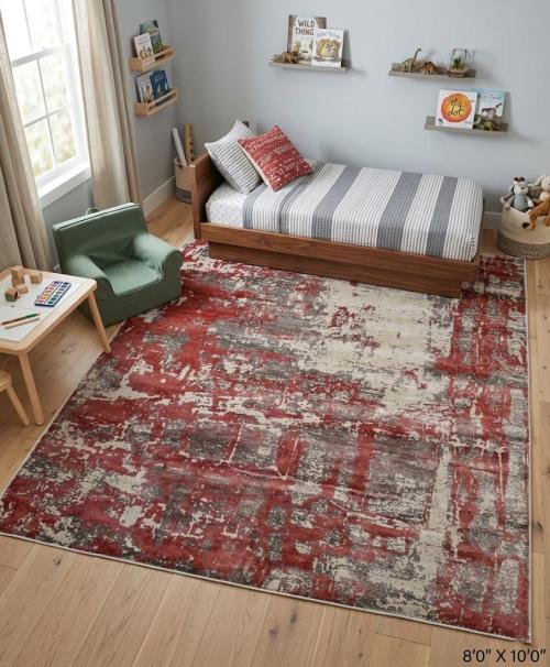 Distressed Abstract Modern 8X10 Hand-Loomed Rug