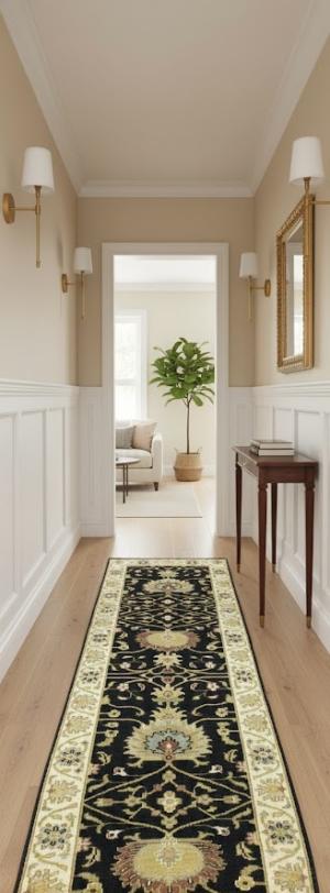 Black Floral Osh Chobi 3X8 Peshawar Oriental Runner Rug