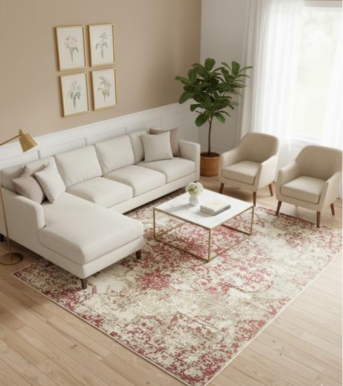 Distressed Floral Modern 8X10 Hand-Loomed Rug