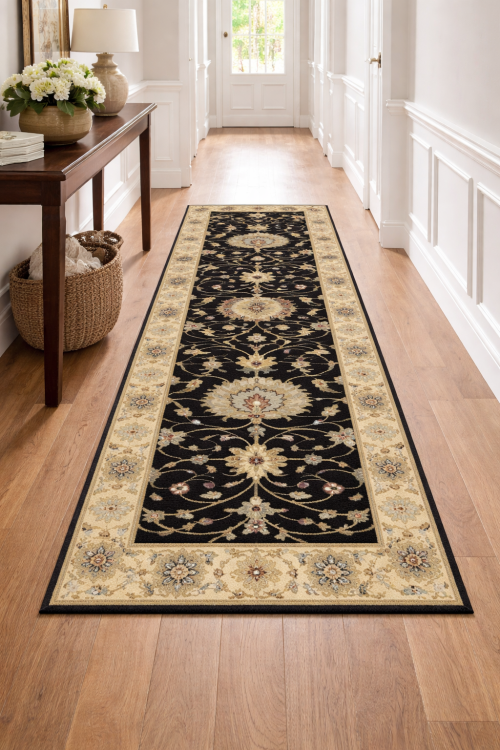 Black Floral Osh Chobi 3X10 Peshawar Oriental Runner Rug