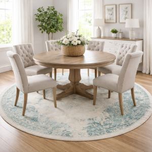 Distressed Floral Modern Green 9X9 Hand-Loomed Round Rug
