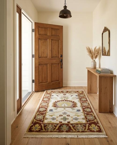 2'2 X 3'0 Cream & Rust Hand Knotted Floral Osh Chobi Wool Rug