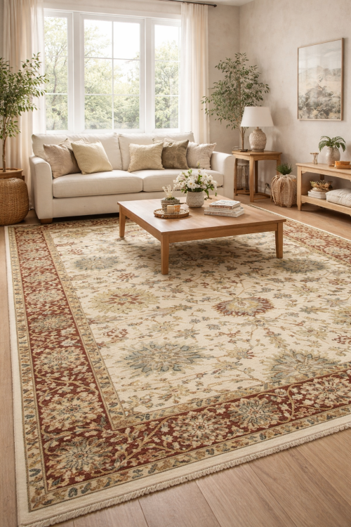 8'0 X 9'10 Hand Knotted Cream Floral Osh Chobi Wool Rug