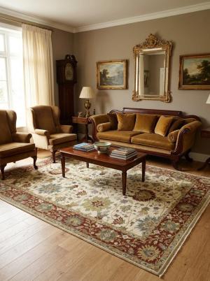 8'11 X 11'10 Cream Hand Knotted Floral Osh Chobi Wool Rug