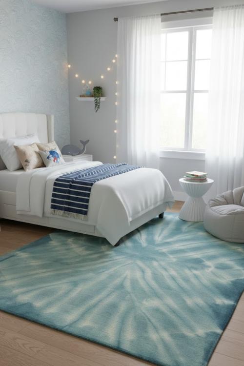 5'0 X 8'0 Dark Teal Tie-Dye Hand-Tufted Modern Wool Rug