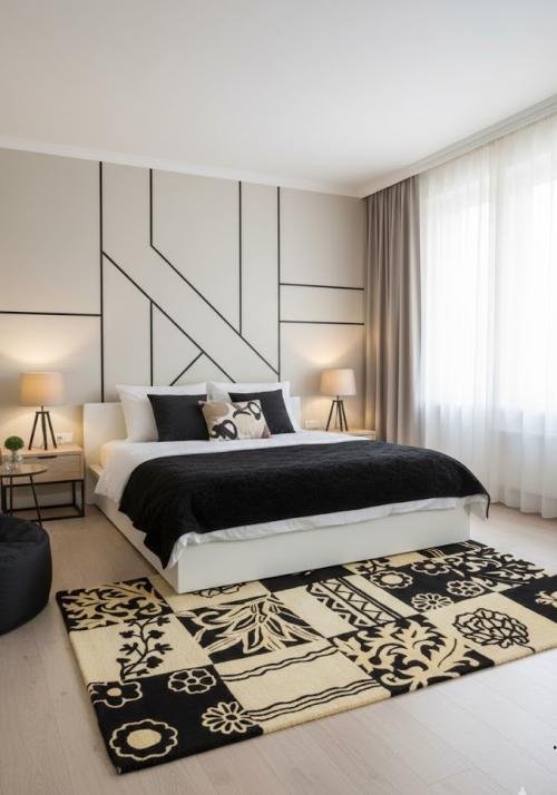 Cream & Black Floral 5X8 Hand-Tufted Modern Rug