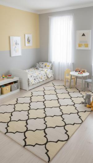 5'0 x 8'0 Hand-Tufted Cream Trellis Modern Oriental Rug