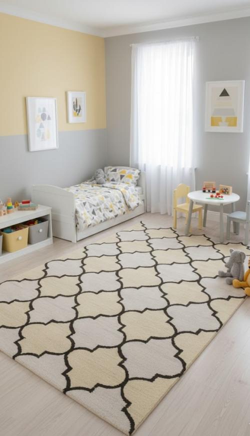 5'0 x 8'0 Hand-Tufted Cream Trellis Modern Oriental Rug