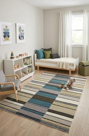5'0 X 8'0 Multicolored Hand-Tufted Stripes Modern Wool Rug