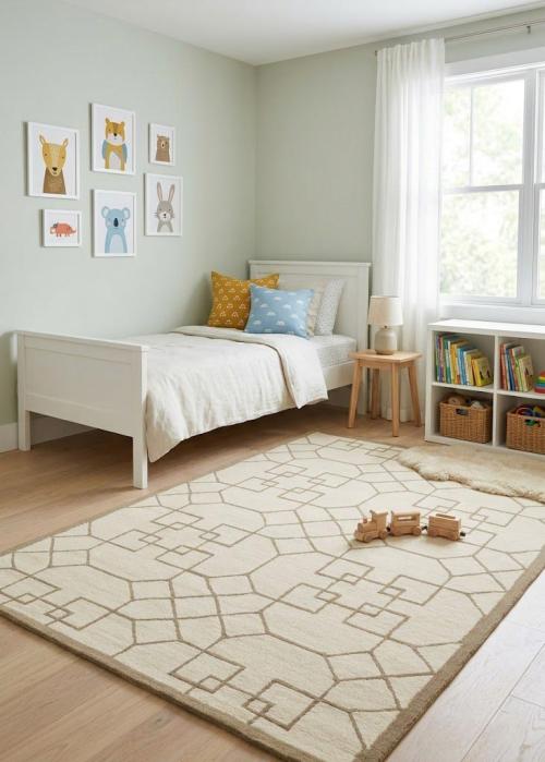Cream & Brown Geometric 5X8 Hand-Tufted Modern Rug