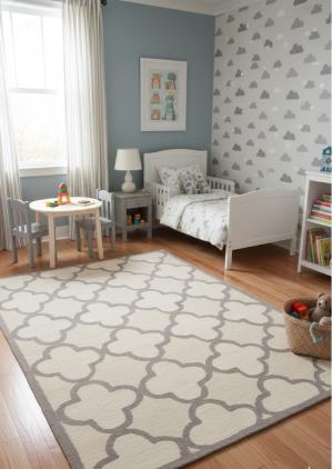 Cream & Tan Trellis 5X8 Hand-Tufted Modern Rug