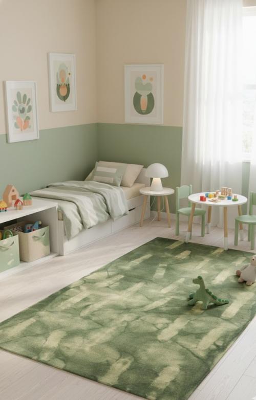 5'0 X 8'0 Contemporary Hunter Green Hand-Tufted Wool Rug