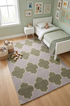 5'0 x 8'0 Hand-Tufted Trellis Modern Multicolored Wool Rug