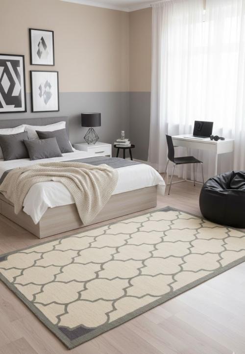 5'0 X 8'0 Trellis Hand-Tufted Cream & Gray Modern Wool Rug