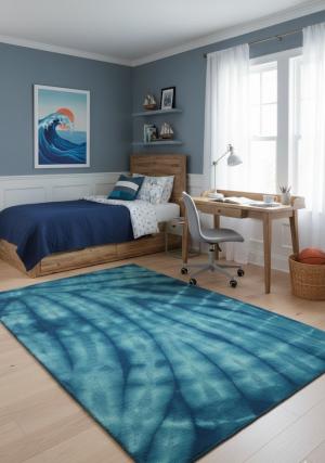 Ocean Blue Tie-Dye 5X8 Hand-Tufted Modern Rug
