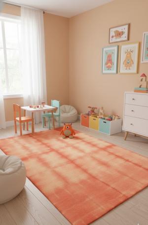 5'0 X 8'0 Hand-Tufted Coral Red Tie-Dye Modern Wool Rug