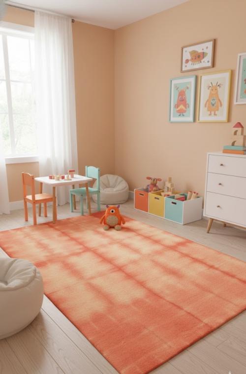 5'0 X 8'0 Hand-Tufted Coral Red Tie-Dye Modern Wool Rug