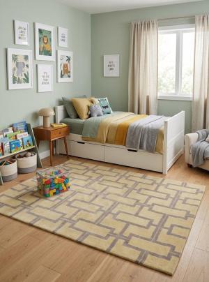 Cream Geometric 5X8 Hand-Tufted Modern Rug