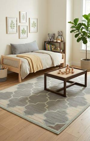 Greige & Green Trellis 5X8 Hand-Tufted Modern Rug