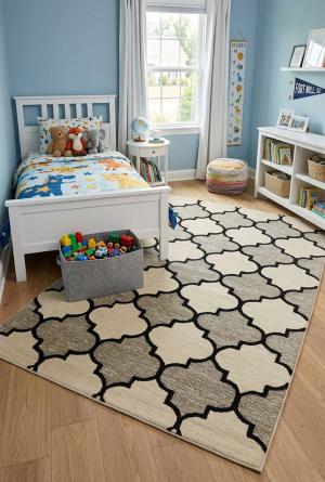 5'0 x 8'0 Hand-Tufted Multicolored Trellis Oriental Wool Rug