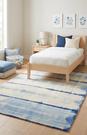Cream & Blue Tie-Dye 5X8 Hand-Tufted Modern Rug