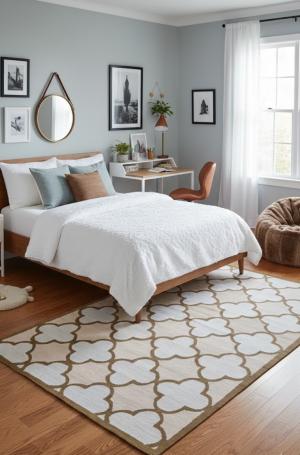 5'0 x 8'0 Beige Trellis Hand-Tufted Modern Oriental Wool Rug