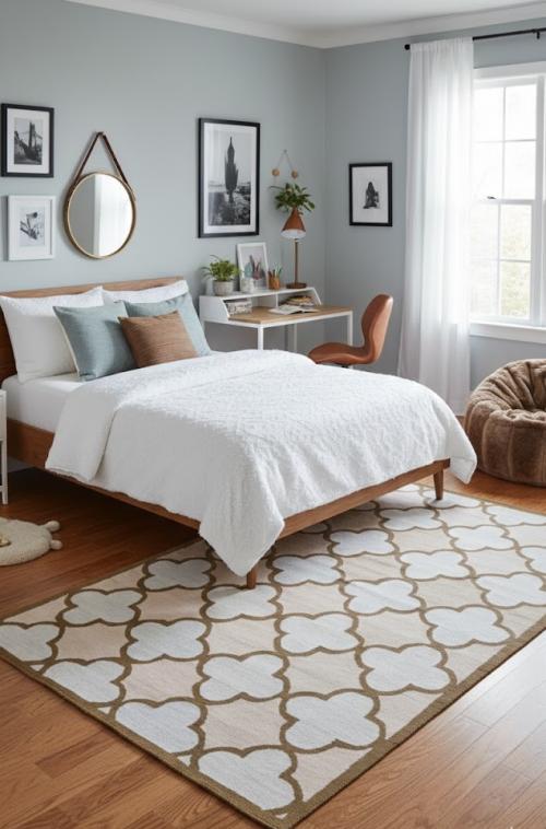 5'0 x 8'0 Beige Trellis Hand-Tufted Modern Oriental Wool Rug