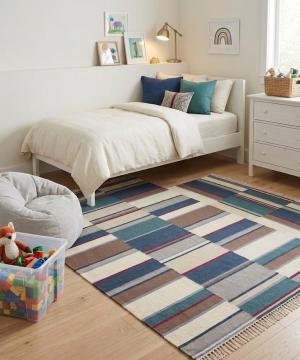 5'0 X 8'0  Hand-Tufted Multicolored Stripes Oriental Wool Rug