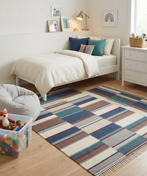 5'0 X 8'0  Hand-Tufted Multicolored Stripes Oriental Wool Rug