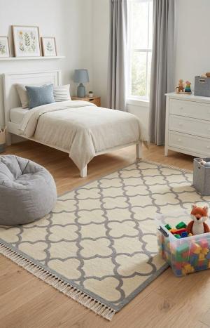 Cream & Taupe Trellis 5X8 Hand-Tufted Modern Rug