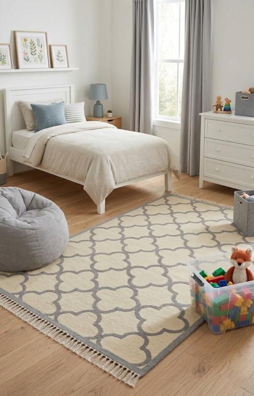 Cream & Taupe Trellis 5X8 Hand-Tufted Modern Rug