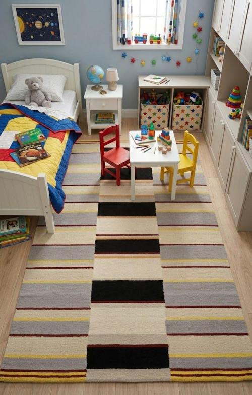 5'0 X 8'0 Stripes Multicolored Hand-Tufted Modern Wool Rug
