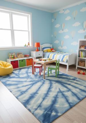 Navy Blue Tie-Dye 5X8 Hand-Tufted Modern Rug