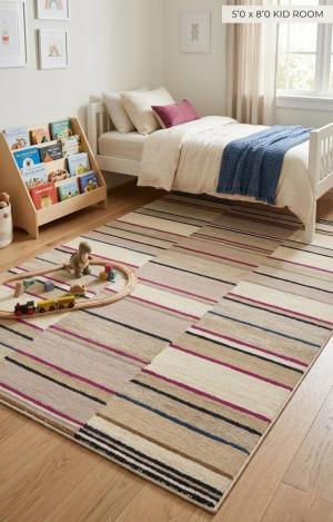 Multicolored Stripes 5X8 Hand-Tufted Modern Rug