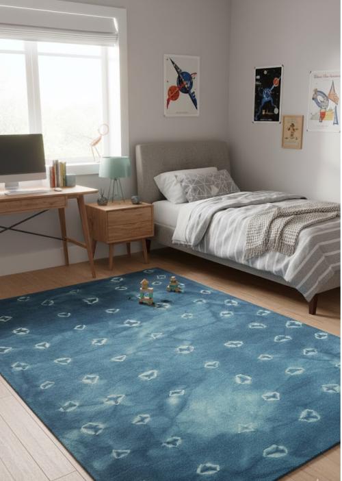 Blue Tie-Dye 5X8 Hand-Tufted Modern Rug