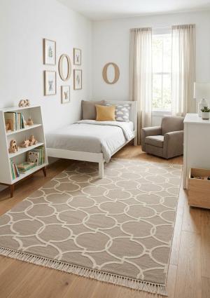 Beige Cream Trellis 5X8 Hand-Tufted Modern Rug