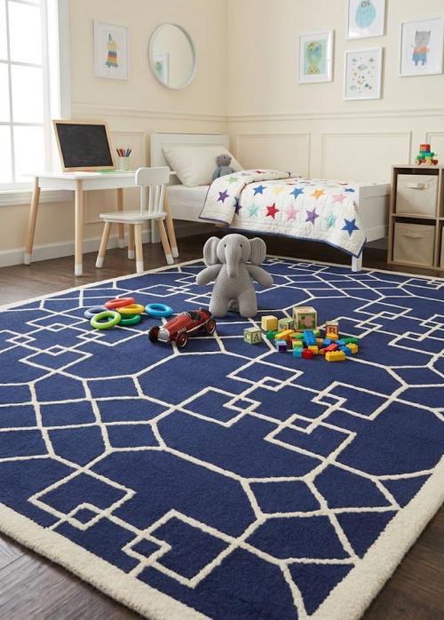 Purple-navy Cream Geometric 5X8 Hand-Tufted Modern Rug