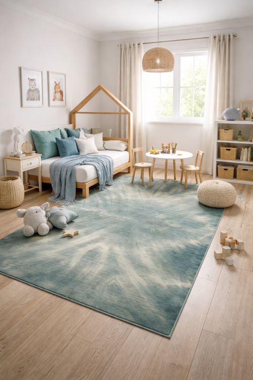 5'0 X 8'0 Tie-Dye Green Hand-Tufted Contemporary Wool Rug