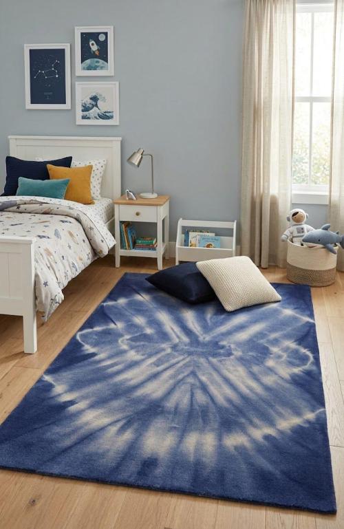 Purple-navy Tie-Dye 5X8 Hand-Tufted Modern Rug