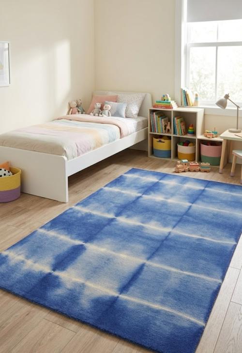 5'0 X 8'0 Hand-Tufted Navy Blue Tie-Dye Modern Wool Rug